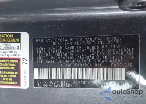 2010 Toyota Camry Le from USA, damaged, VIN 4T4BF3EK9AR041046